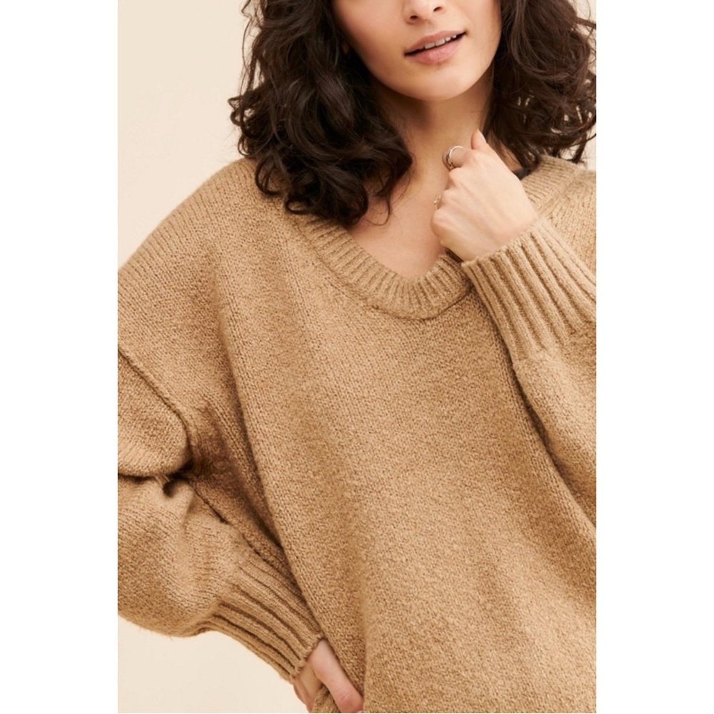 Free People Retro 90s Brookside Slouchy Tunic Sweater Camel Tan Medium - Picture 11 of 17